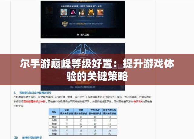 尔手游巅峰等级好置：提升游戏体验的关键策略